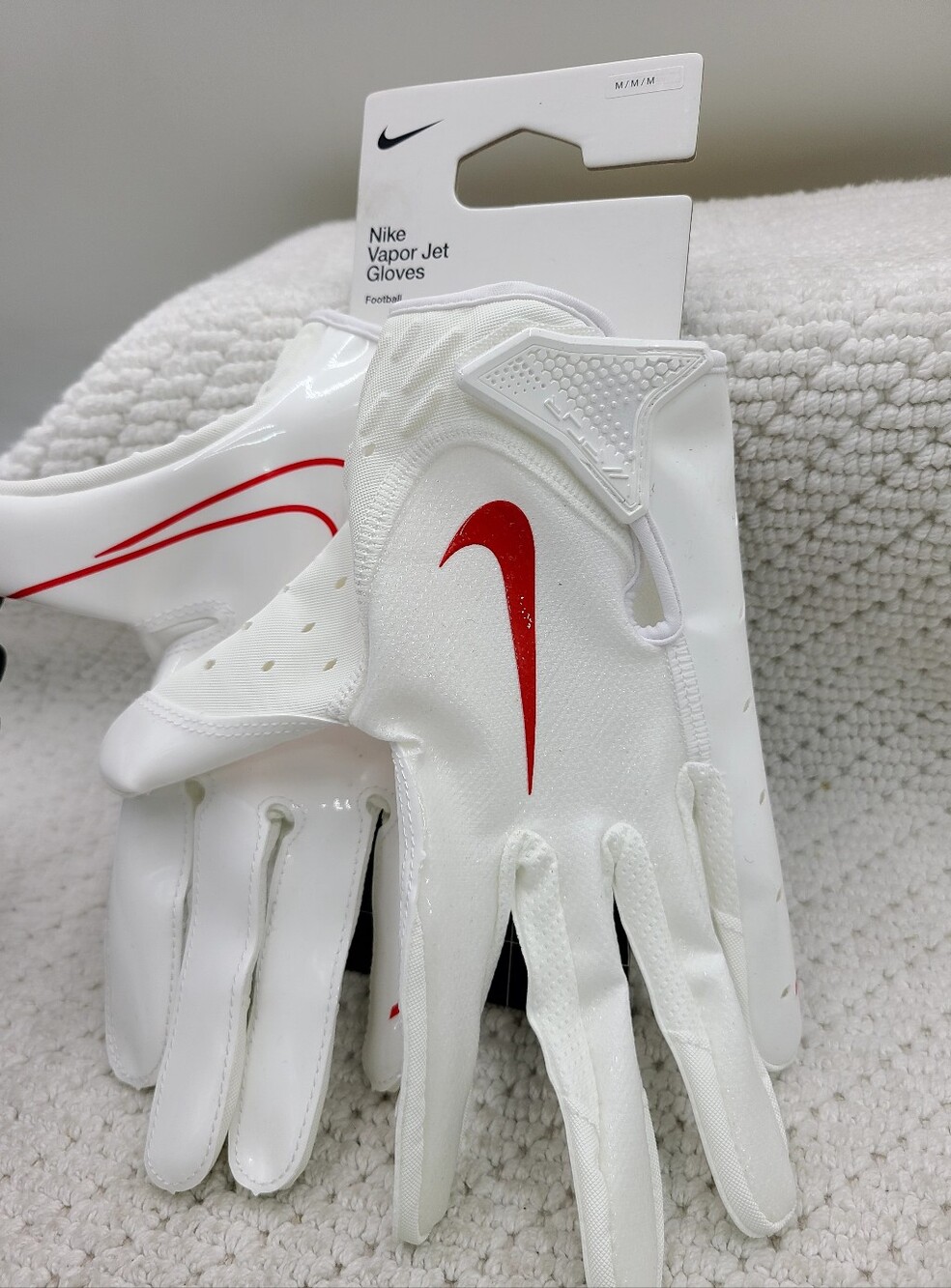 Nike White Gloves with Red Swoosh - Vapor Jet